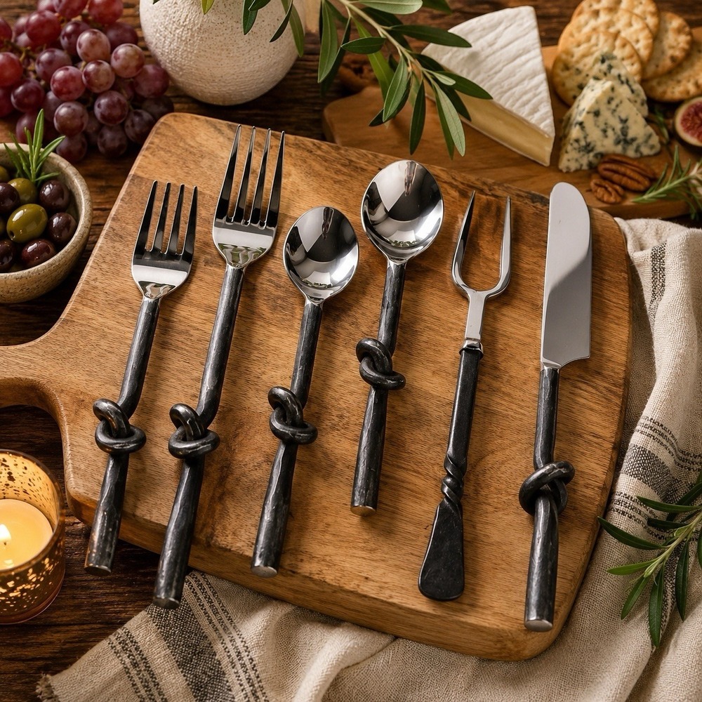 Gourmet Settings GS Twist 6 Pc Serving Utensil Set Stainless Wrought Iron